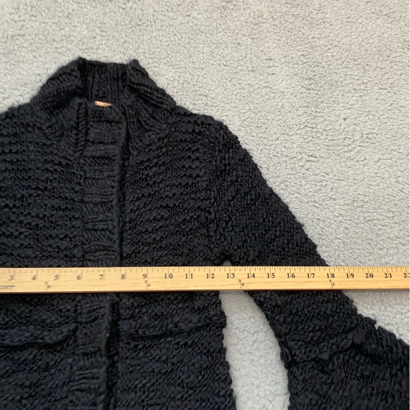 Free People Cardigan Sweater Womens XS Black Crochet Knit Wool Blend Bell Cuffs - Picture 7 of 13